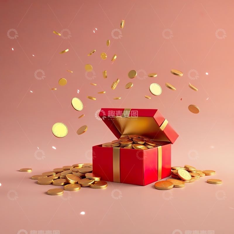 高清大图下载【趣麦麦图】红色礼盒与撒落的金币12