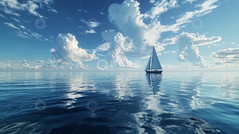 高清大图下载【趣麦麦图】帆船在宁静的海面上航行