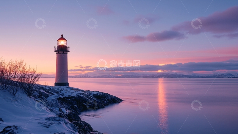 高清大图下载【趣麦麦图】冬日海边灯塔美景