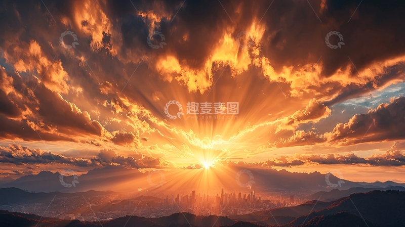 高清大图下载【趣麦麦图】日落城市全景