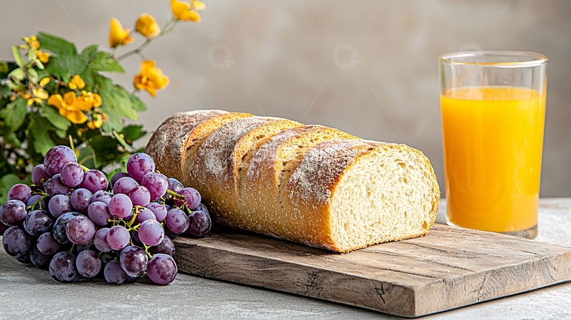 高清大图下载【趣麦麦图】早餐面包葡萄汁静物特写