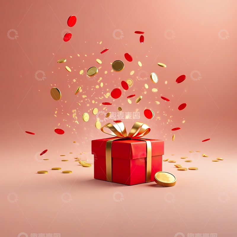 高清大图下载【趣麦麦图】红色礼盒与撒落的金币9