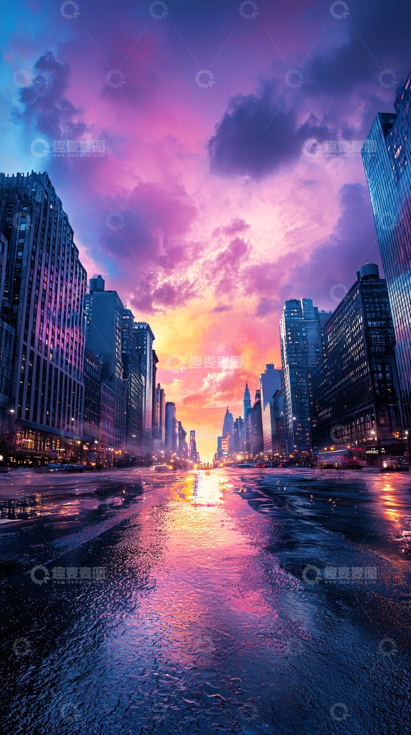 高清大图下载【趣麦麦图】雨后霓虹城市街景