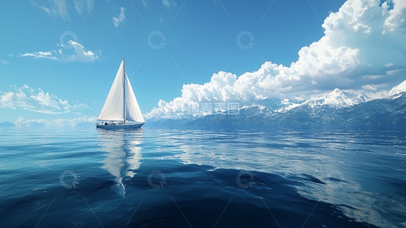 高清大图下载【趣麦麦图】帆船远航雪山蓝天
