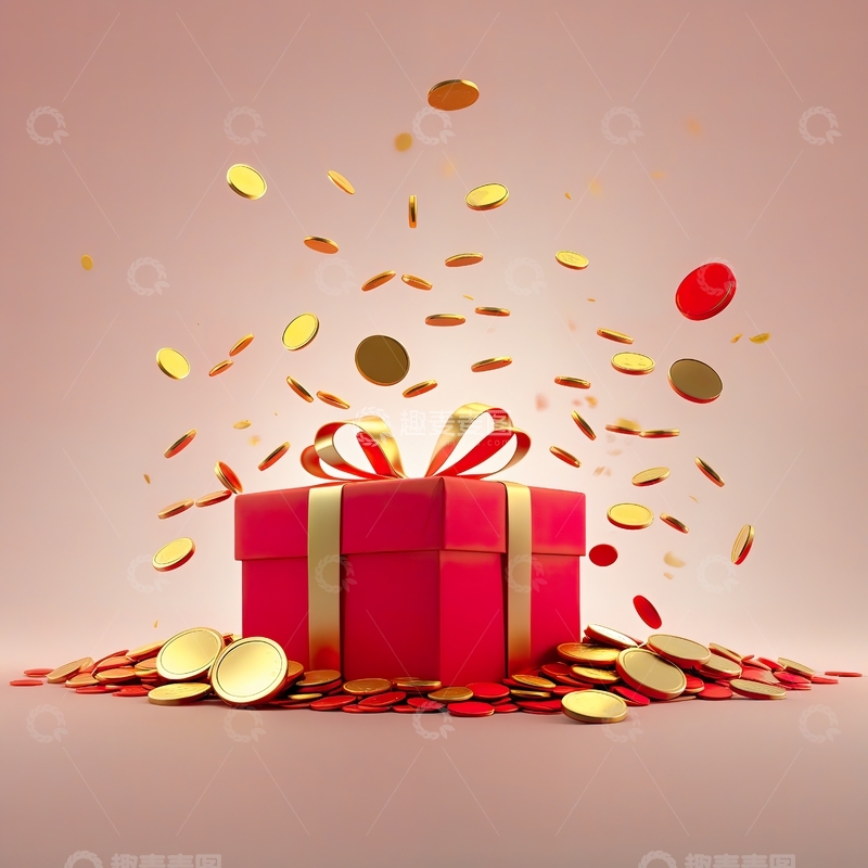 高清大图下载【趣麦麦图】红色礼盒与撒落的金币3