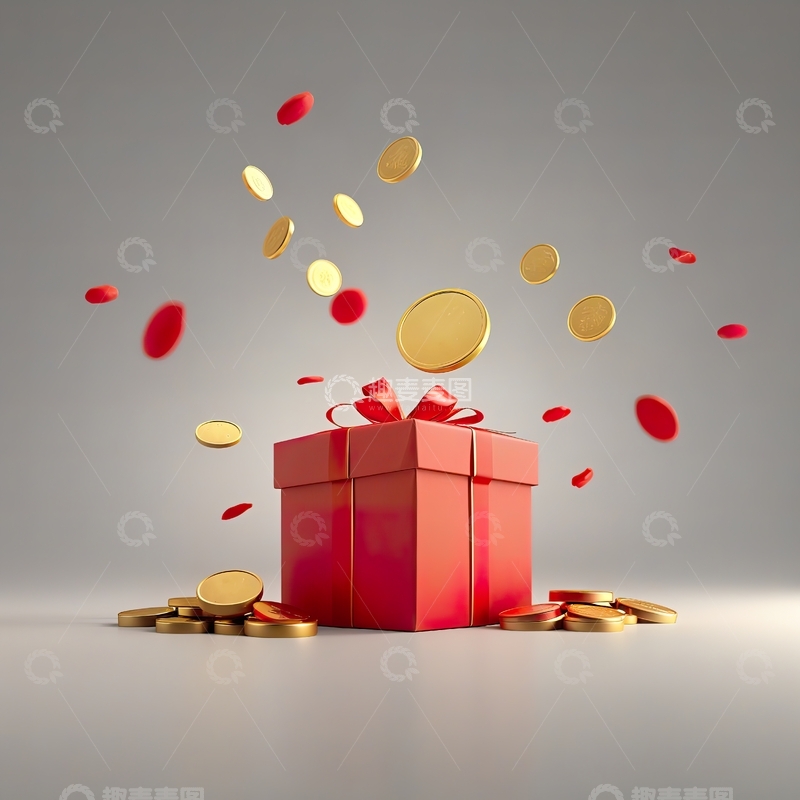 高清大图下载【趣麦麦图】红色礼盒与撒落的金币10