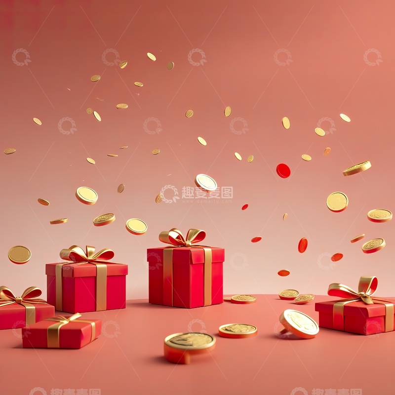 高清大图下载【趣麦麦图】红色礼盒与撒落的金币19