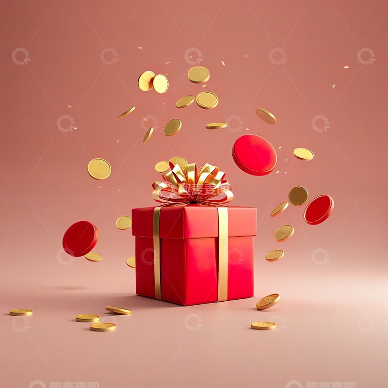 高清大图下载【趣麦麦图】红色礼盒与撒落的金币17