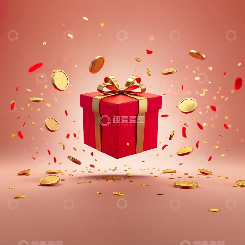 高清大图下载【趣麦麦图】红色礼盒与撒落的金币16