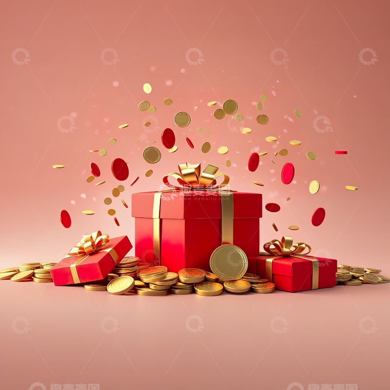 高清大图下载【趣麦麦图】红色礼盒与撒落的金币7