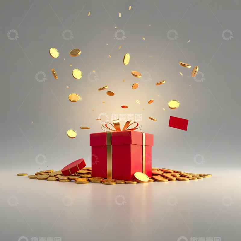 高清大图下载【趣麦麦图】红色礼盒与撒落的金币14