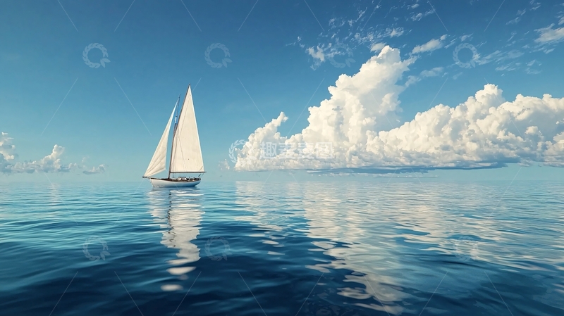 高清大图下载【趣麦麦图】帆船在宁静的海面上航行