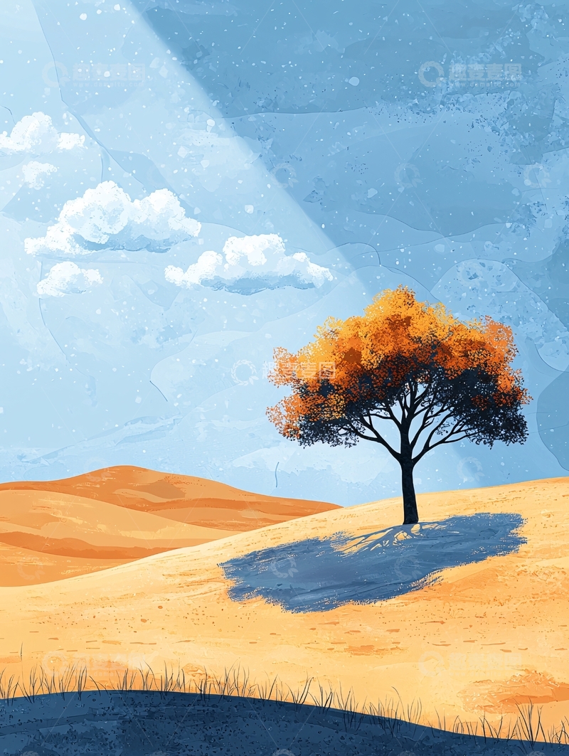 高清大图下载【趣麦麦图】沙漠中的孤独树