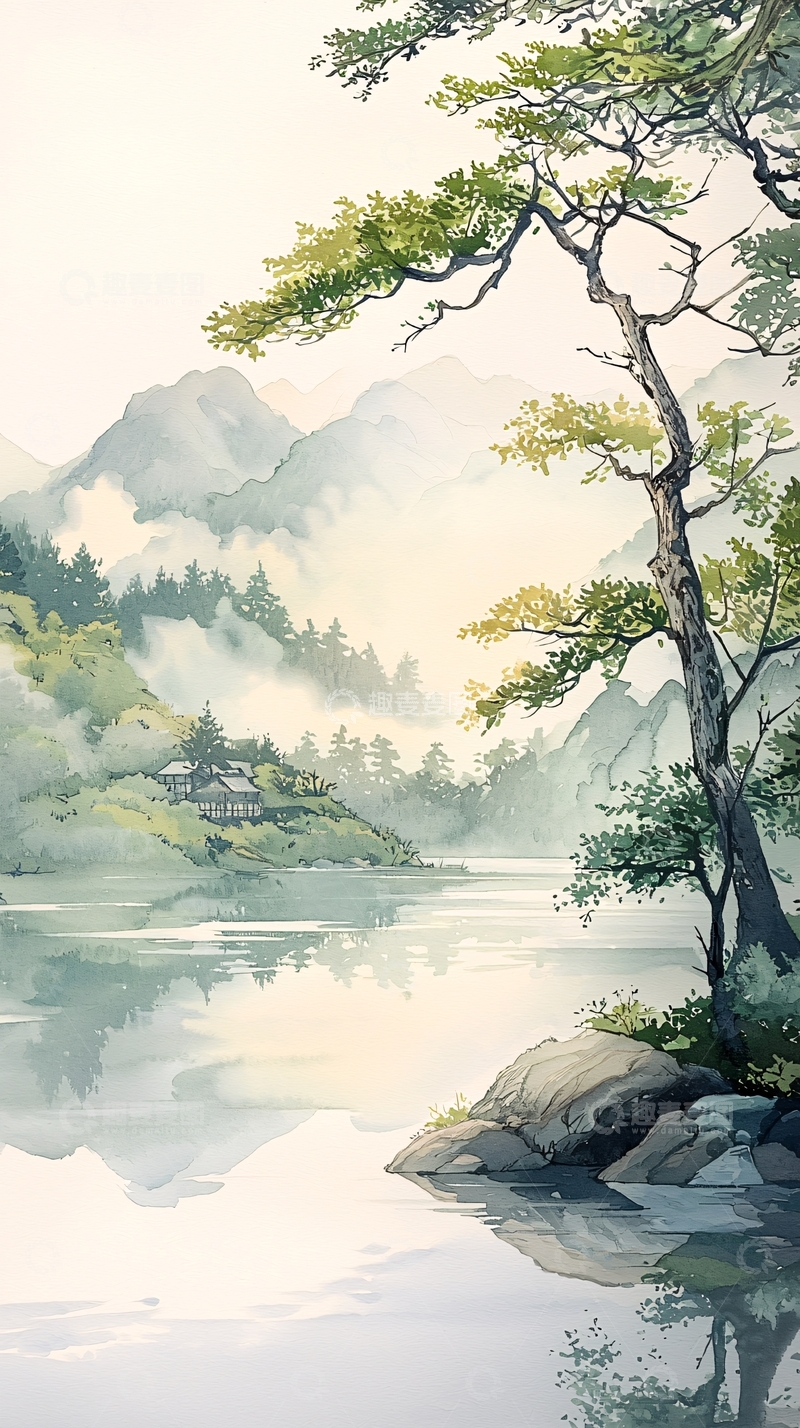 高清大图下载【趣麦麦图】山水人家宁静湖畔