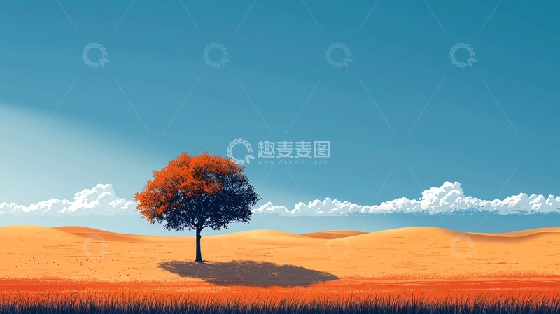 高清大图下载【趣麦麦图】沙漠中的孤独树