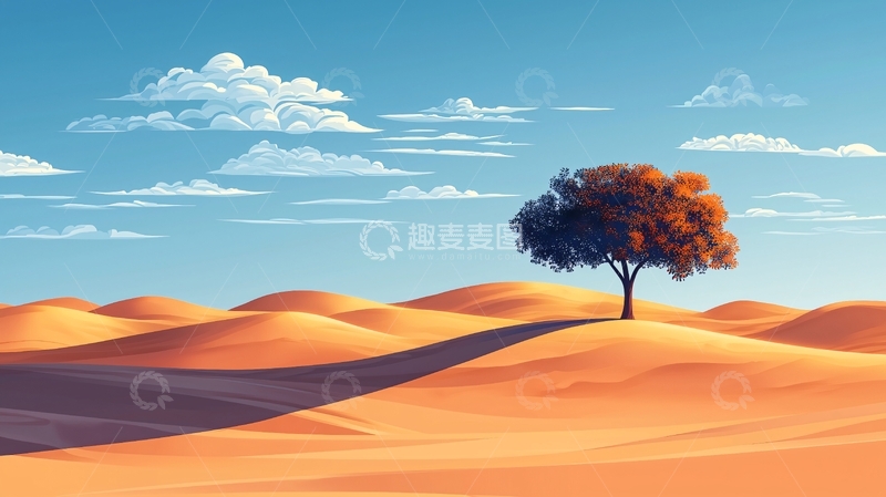 高清大图下载【趣麦麦图】沙漠中的孤树