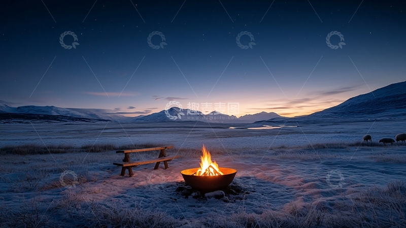 高清大图下载【趣麦麦图】旷野篝火夜景