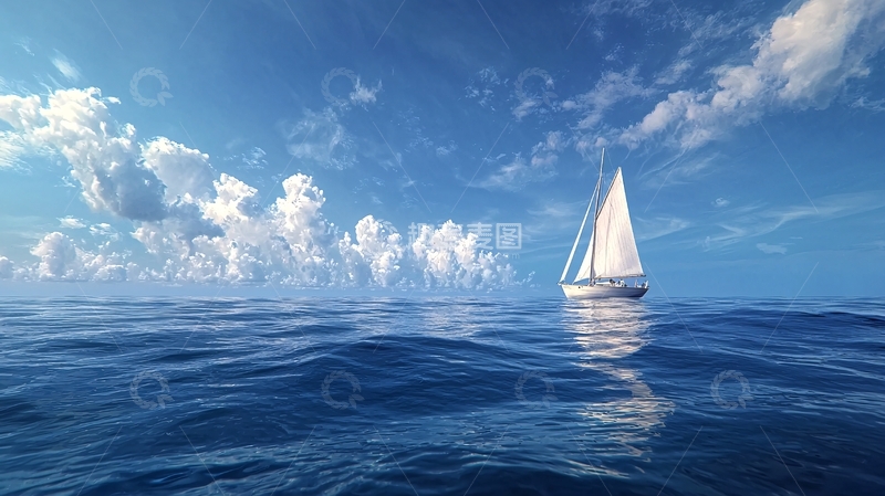 高清大图下载【趣麦麦图】帆船在蓝天白云下的海洋