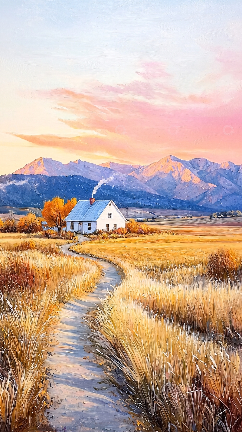 高清大图下载【趣麦麦图】秋日山间小屋风景