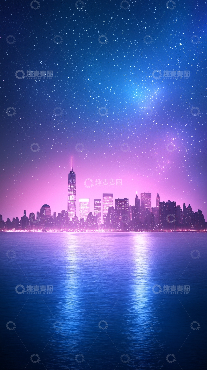 高清大图下载【趣麦麦图】霓虹夜景城市剪影