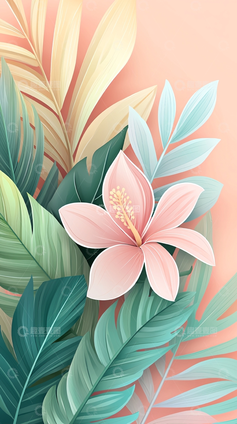 高清大图下载【趣麦麦图】热带花卉与叶子背景图