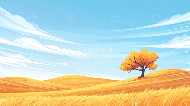 高清大图下载【趣麦麦图】秋日田野中的孤独树
