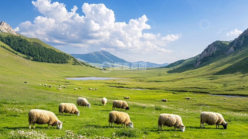 高清大图下载【趣麦麦图】绿草地上羊群吃草