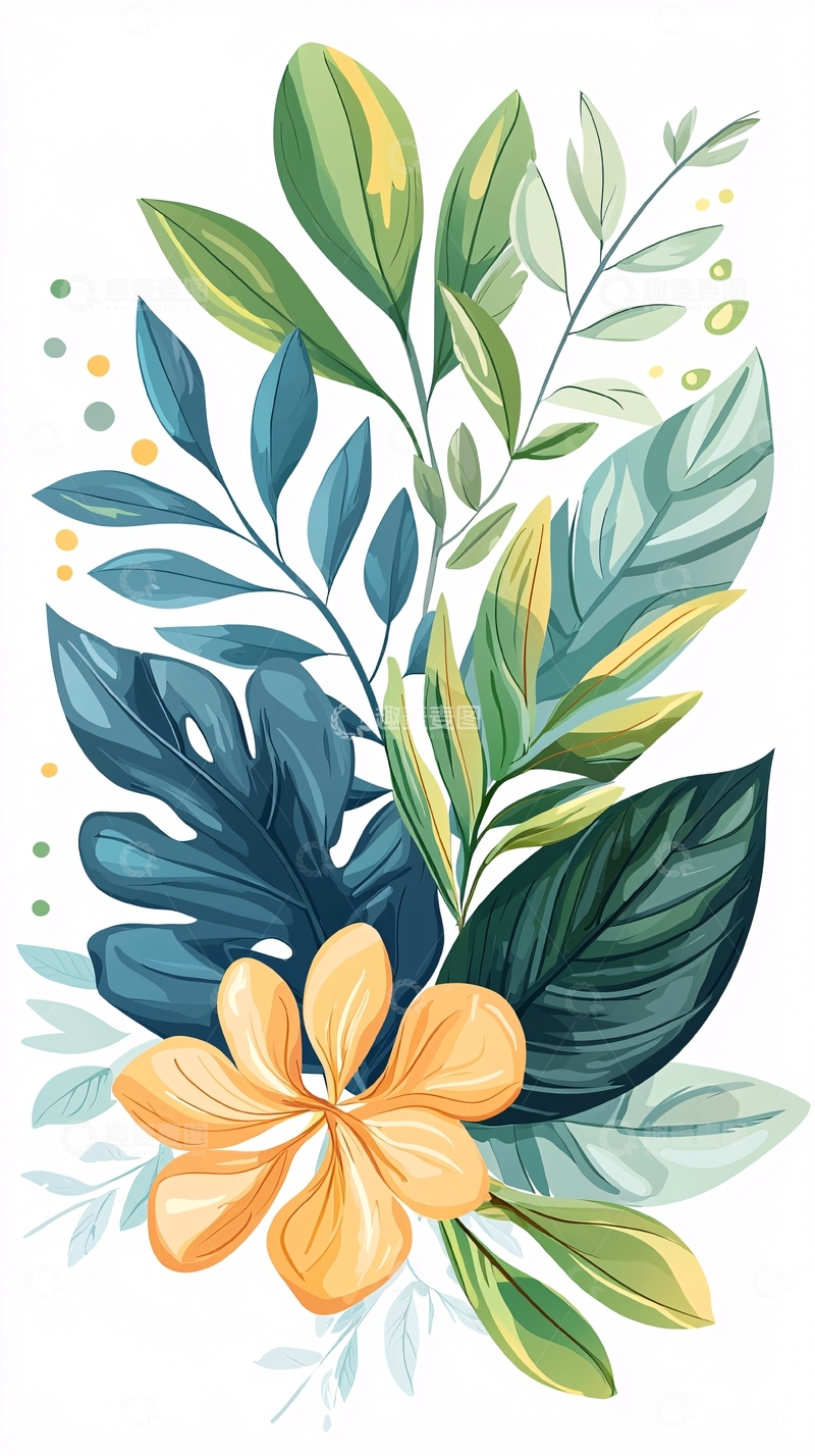 高清大图下载【趣麦麦图】热带植物插画素材