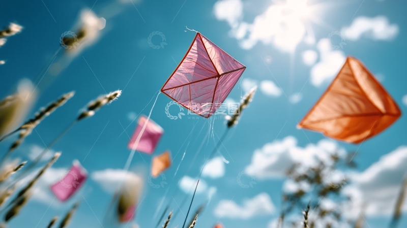 高清大图下载【趣麦麦图】风筝在蓝天飞舞
