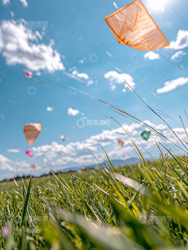 高清大图下载【趣麦麦图】田野风筝在飞舞