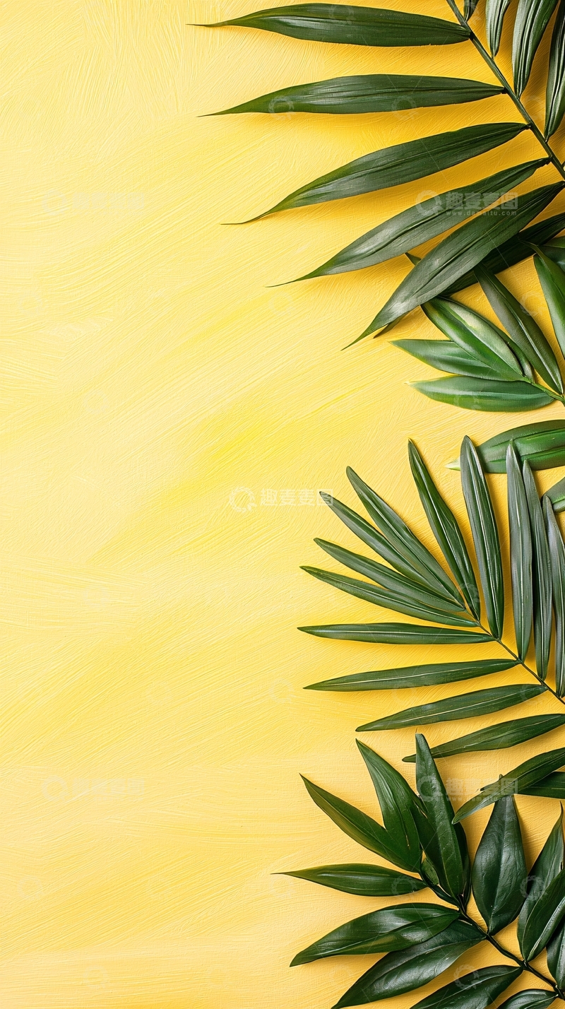 高清大图下载【趣麦麦图】热带植物叶子黄色背景素材