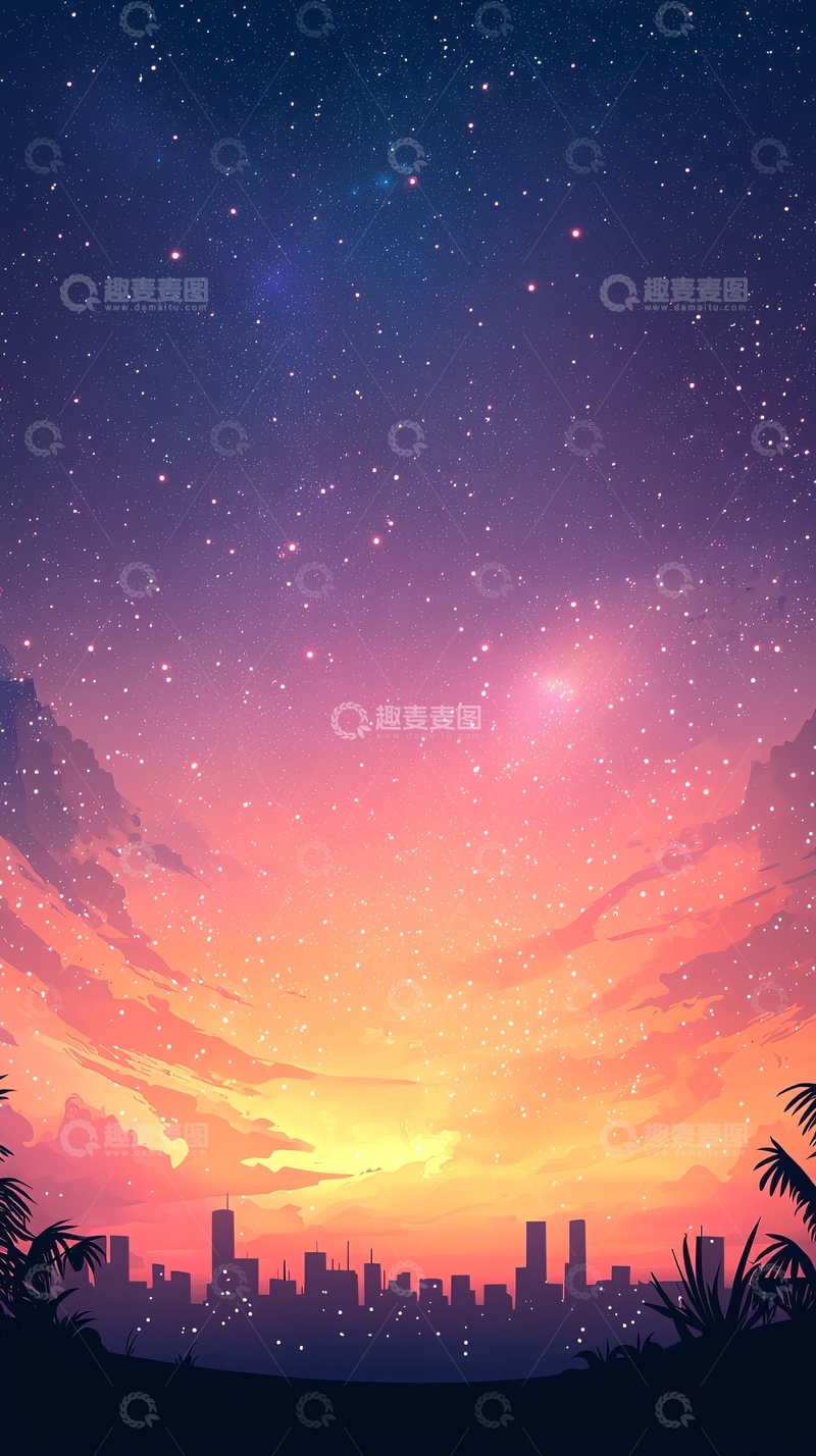 高清大图下载【趣麦麦图】星空下的城市剪影