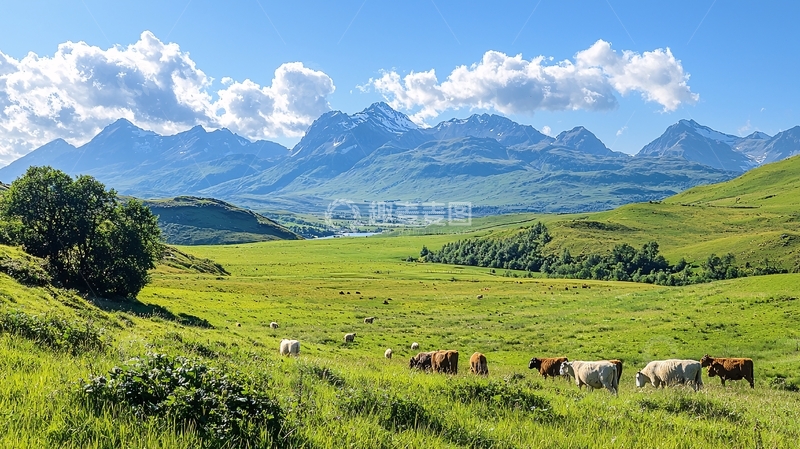 高清大图下载【趣麦麦图】绿色山谷和远山景色