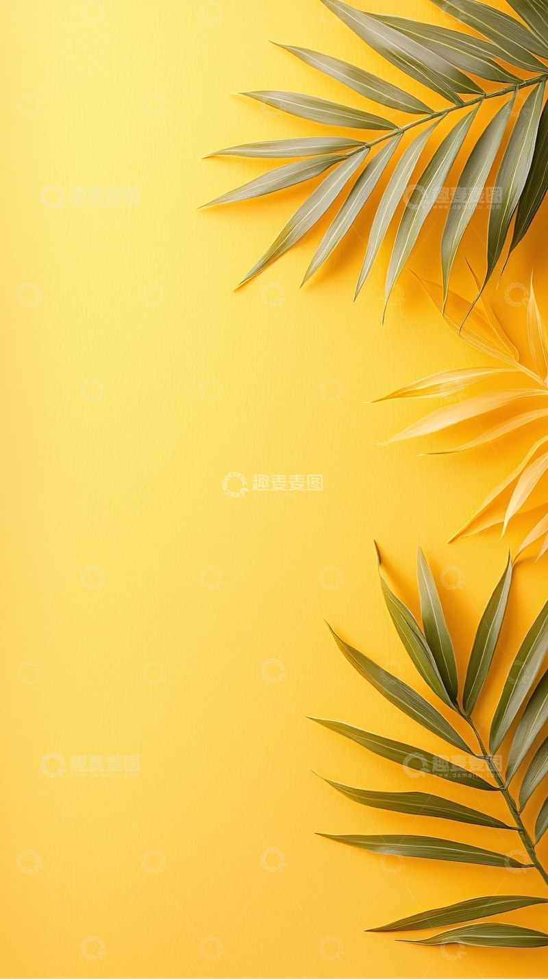 高清大图下载【趣麦麦图】热带植物叶子黄色背景