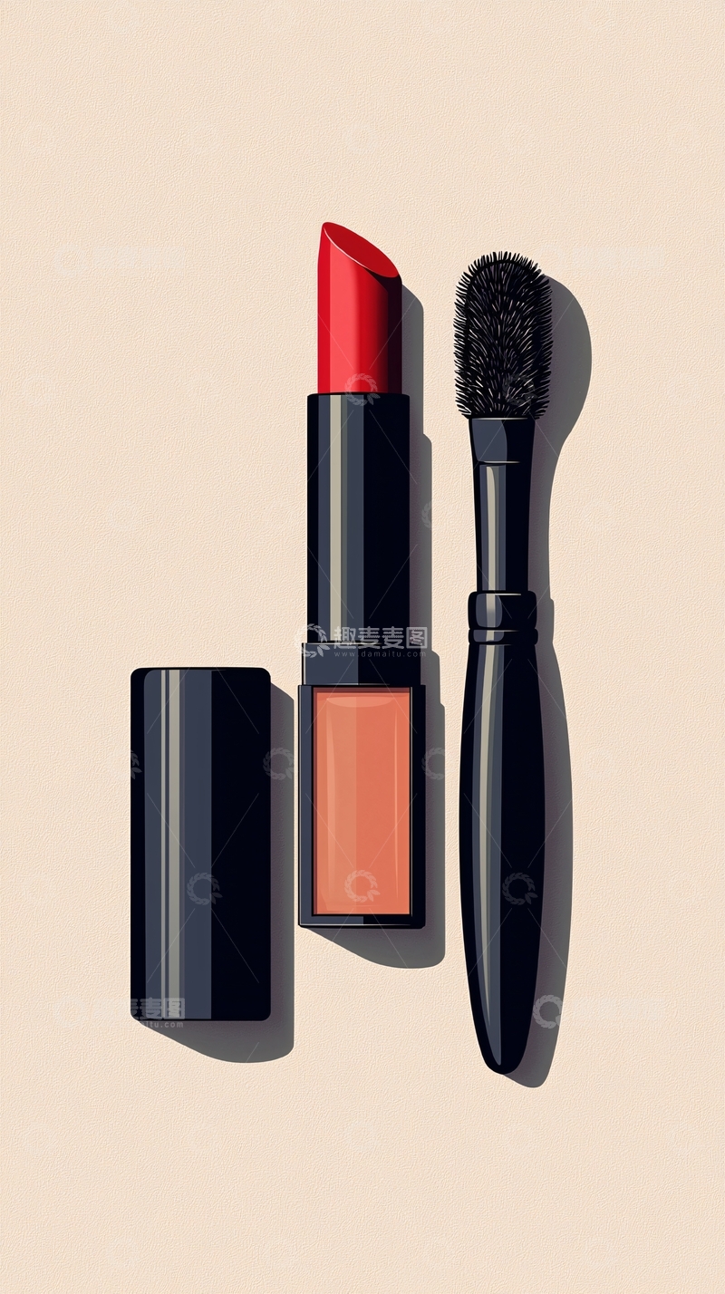 高清大图下载【趣麦麦图】唇膏口红化妆刷组合