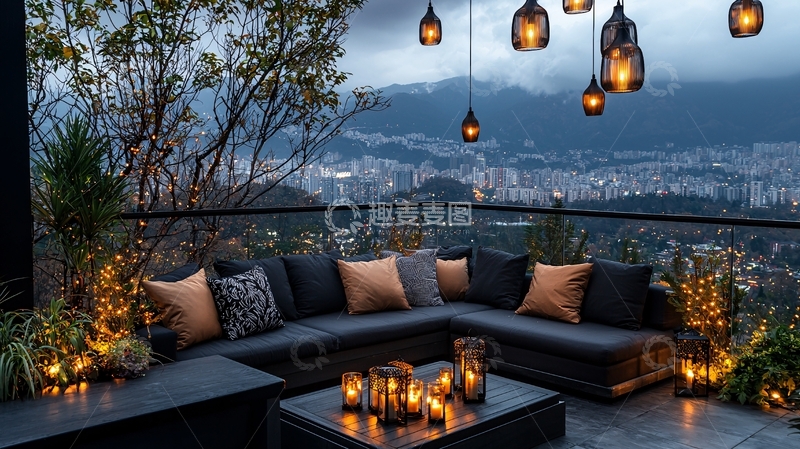 高清大图下载【趣麦麦图】城市夜景阳台沙发装饰