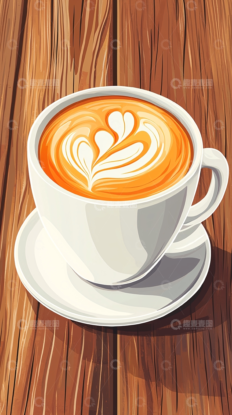 高清大图下载【趣麦麦图】咖啡杯拉花艺术插画