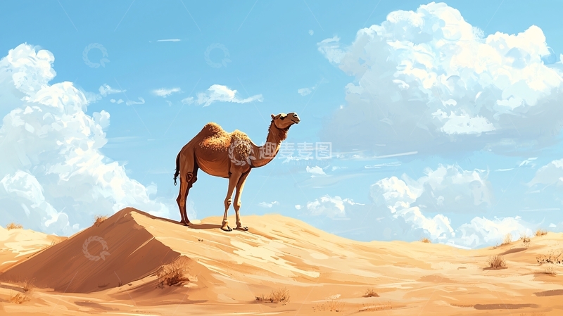 高清大图下载【趣麦麦图】沙漠中的骆驼远景