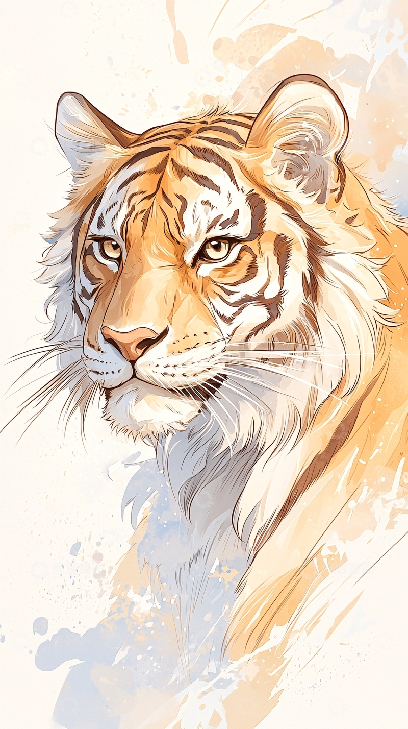 高清大图下载【趣麦麦图】虎头插画艺术背景图