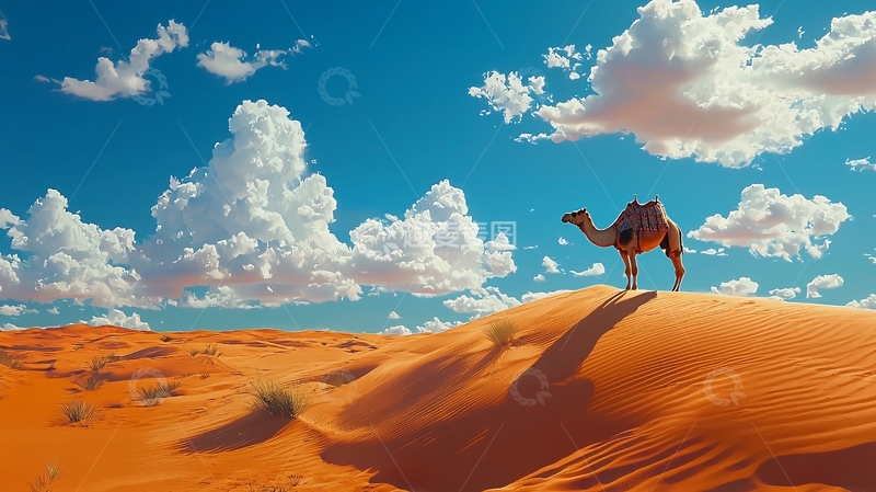 高清大图下载【趣麦麦图】沙漠骆驼蓝天白云