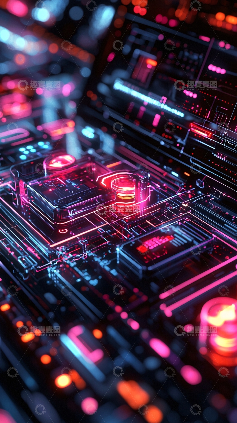 高清大图下载【趣麦麦图】未来科技电路板霓虹灯效
