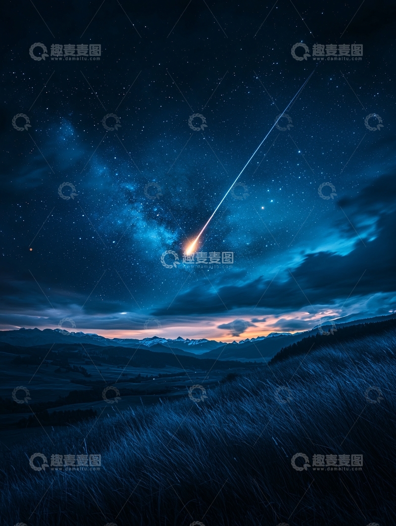 高清大图下载【趣麦麦图】夜空中的流星划过天际