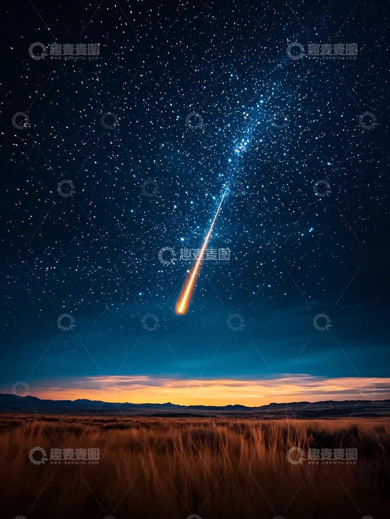 高清大图下载【趣麦麦图】流星划过夜空照亮田野