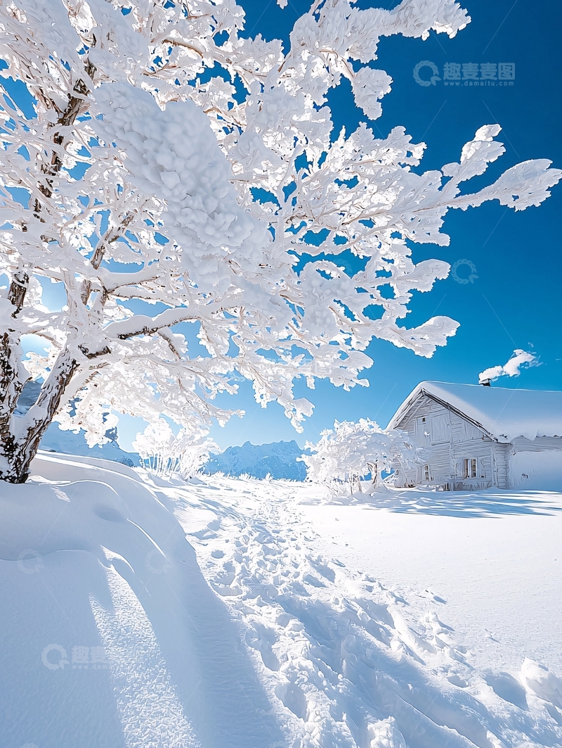 高清大图下载【趣麦麦图】雪覆盖的树木和房屋