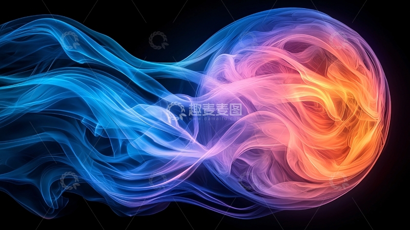 高清大图下载【趣麦麦图】蓝色流动与红色漩涡的艺术抽象