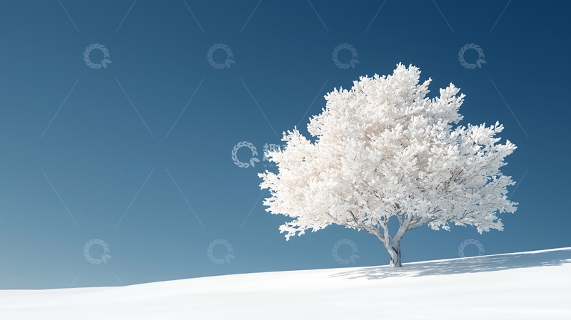 高清大图下载【趣麦麦图】雪地里一棵白色树