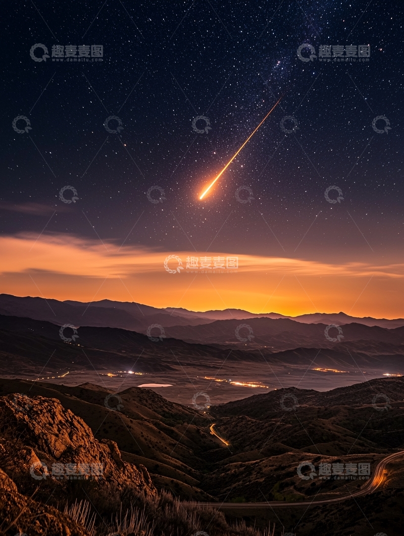 高清大图下载【趣麦麦图】流星划过夜空的壮丽景色