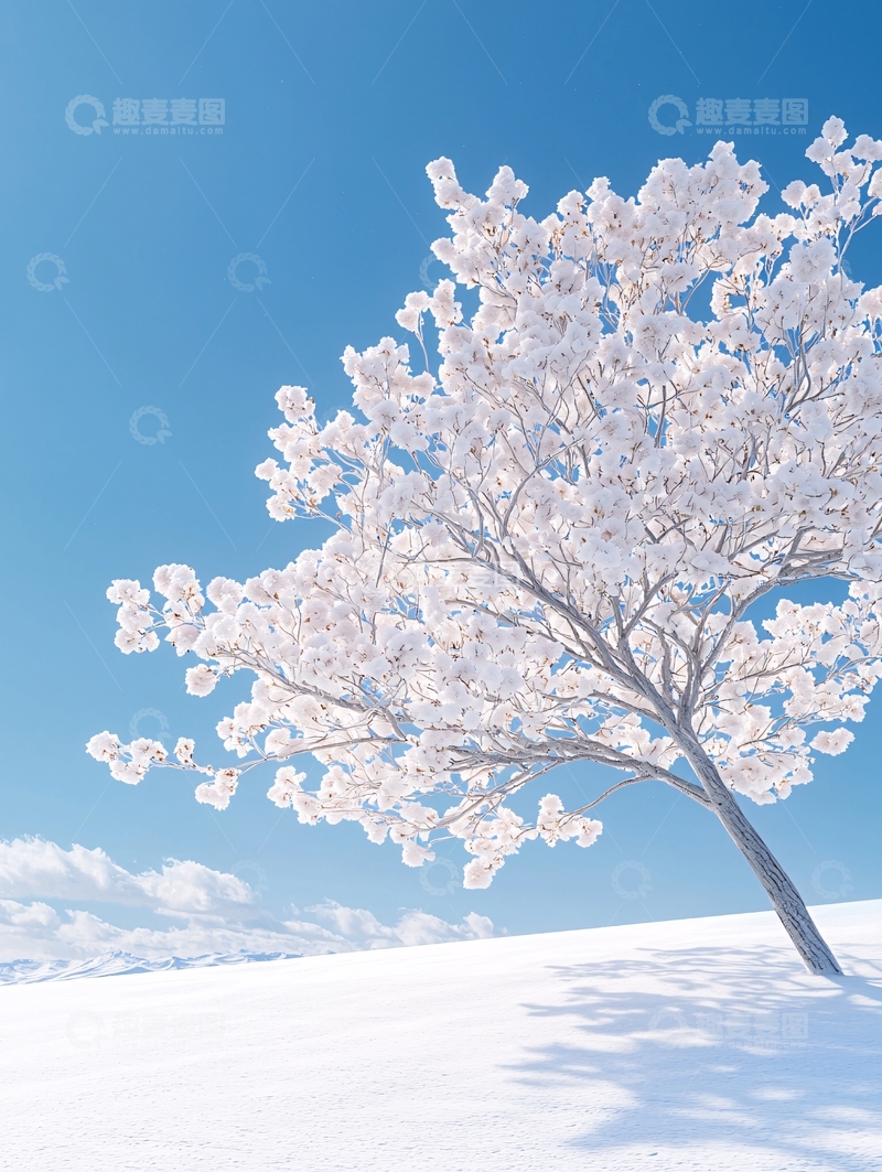 高清大图下载【趣麦麦图】雪地里的白色树木