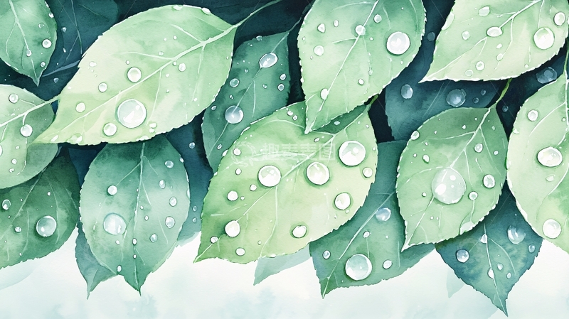 高清大图下载【趣麦麦图】雨后清新绿叶水珠背景图