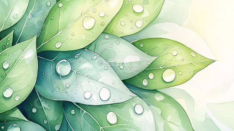 高清大图下载【趣麦麦图】雨后清新绿叶水珠自然背景